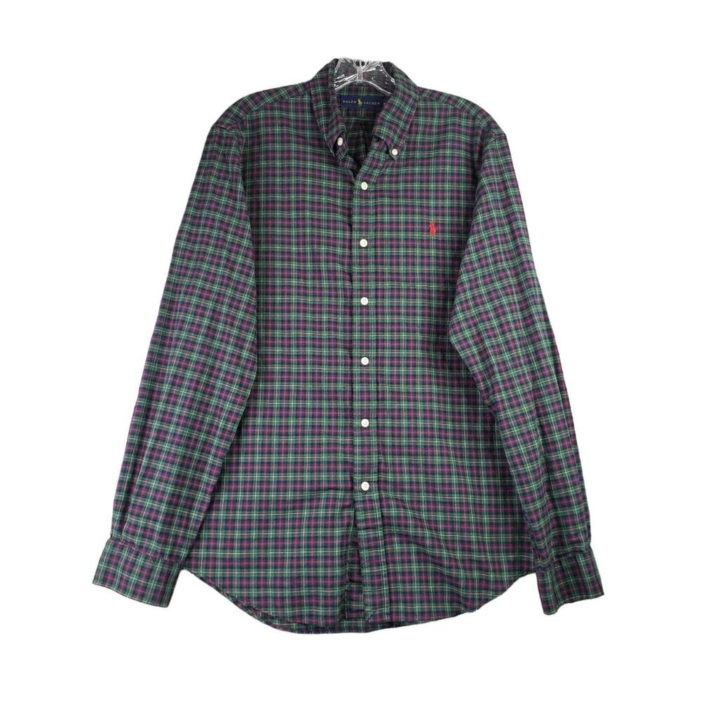 Polo Ralph Lauren Shirt Mens Medium Oxford Blue Plaid Button Down Long Sleeve